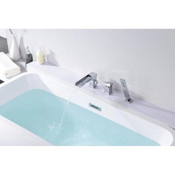 SUMERAIN Deck Mount Waterfall Roman Tub Faucet with Hand Shower Chrome S2148W-CH - Picture 3 of 7